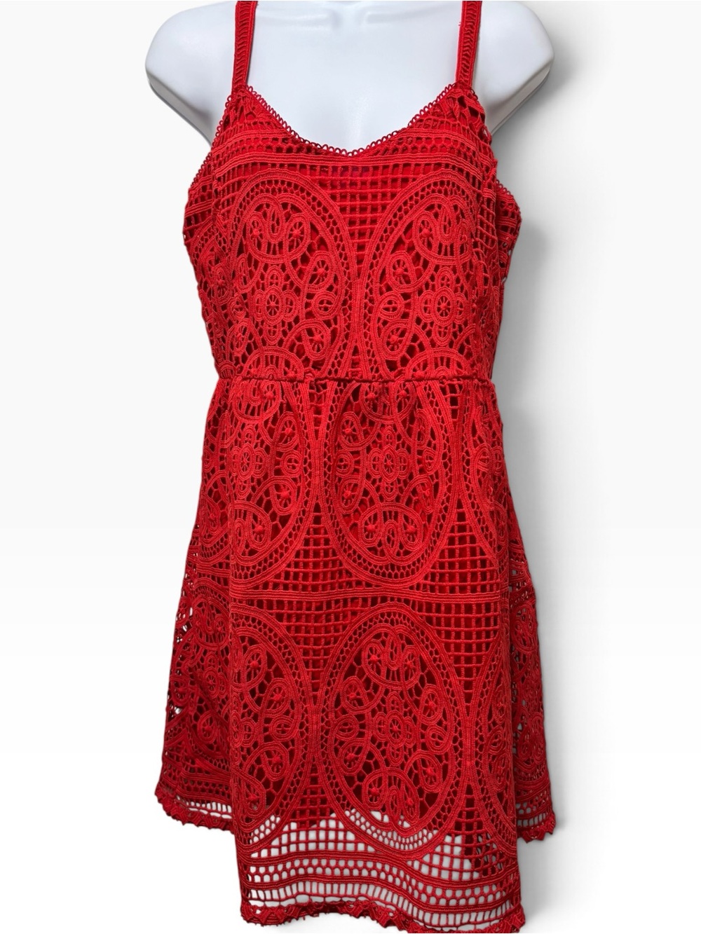 Skies Are Blue Red Crochet Lace Fit and Flare Mini Dress M - Picture 2 of 6